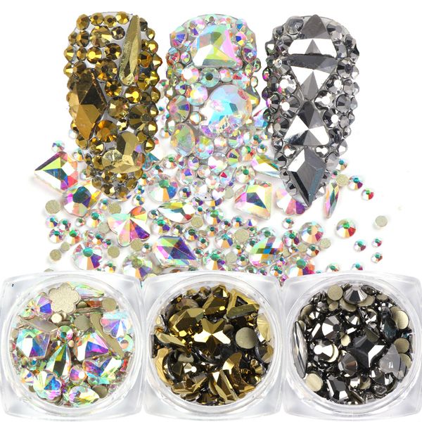 

nail rhinestones jewelry 3d diamond gems stones ab gold color nail art decorations crystal strass beads glass accessories tr1607, Silver;gold