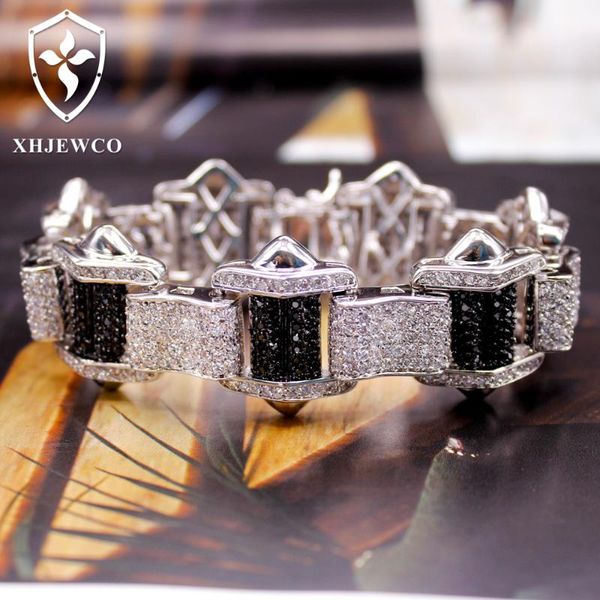 

xhjewco mens bracelet, iced out cubic zirconia bling hip hop jewelry, 7.7 inches, Black