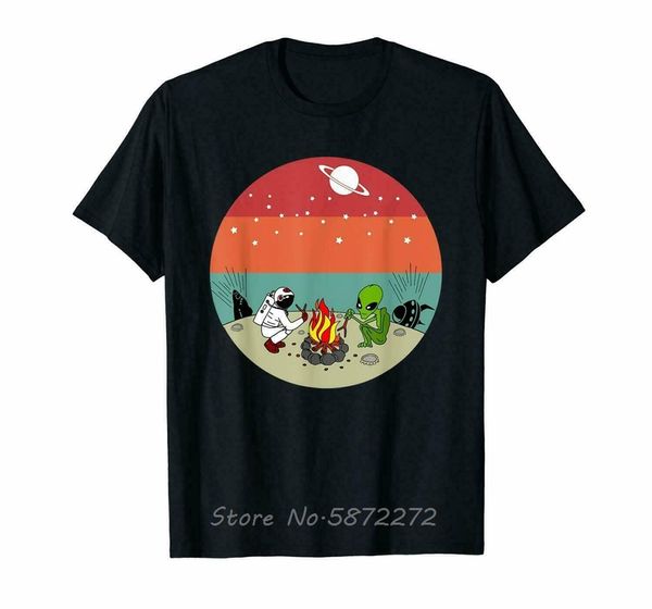 

новый астронавт встречает чужеродного пожар кемпинг planet vintage black t-shirt классической уникального tee men хлопок o-образный вырез фу