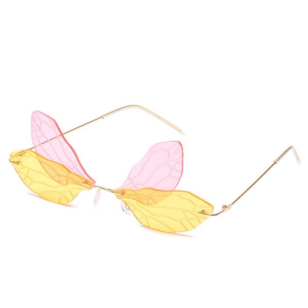

new arrival special fairy wings design originality sunglasses fashion rimless women eyewear with beautiful dragonfly lenses, White;black