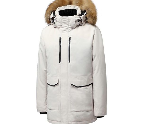 

winter coat men long down jacket real fur collar down parka hooded casual thickening jacket windbreaker warm snow wear big size, Black