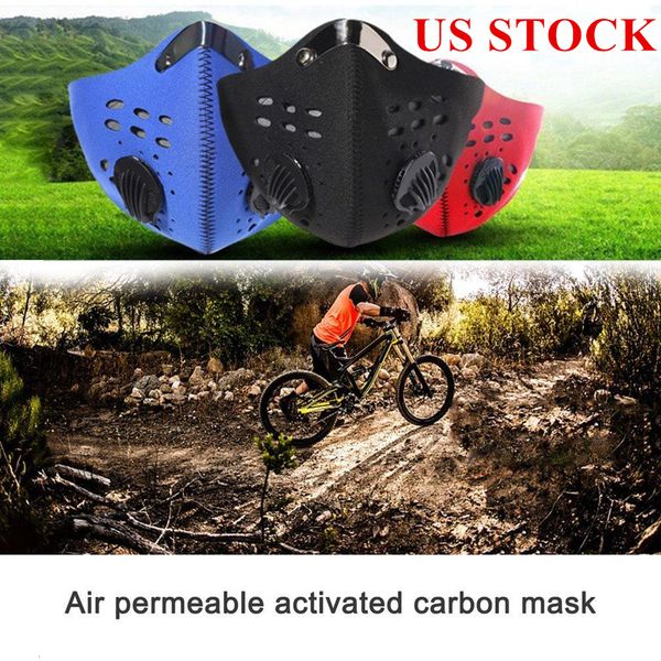 

stock carbon us pm2.5 cycling protective face masks with filter anti-pollution dust sport running training road bike reusable masks