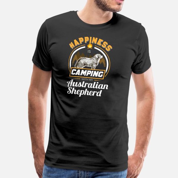 

happiness is camping with my australian shepard t shirt men create tee shirt round collar clothes graphic new style summer style shirt