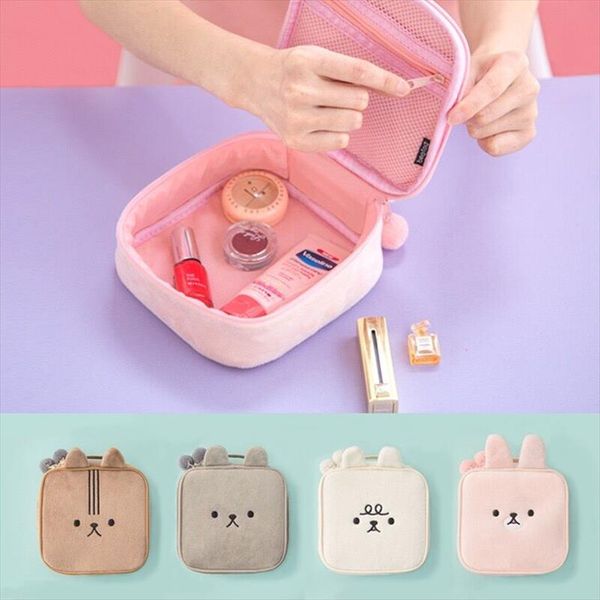 

flannel soft girl cosmetic cases bentoy make up bag women handbag fashion toiletry bags travel korea solid female makeup box