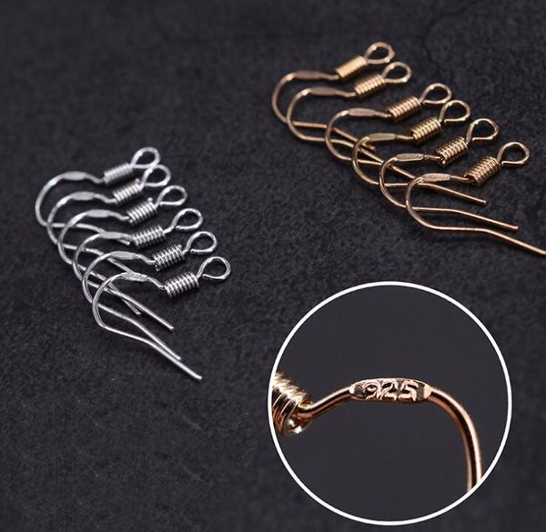 Mark 925 Gümüş altın Bulguları Küpe Fishwire Kancalar Kulak Tel Kanca Fransız KANCALAR Takı DIY 16mm * 16mm balık Kanca Kulak aksesuarları