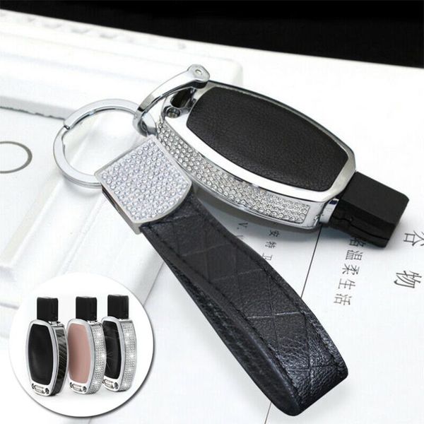 

1pcs diamond key case with leather key chain for gla 200e c class glc 260 c200l, Silver