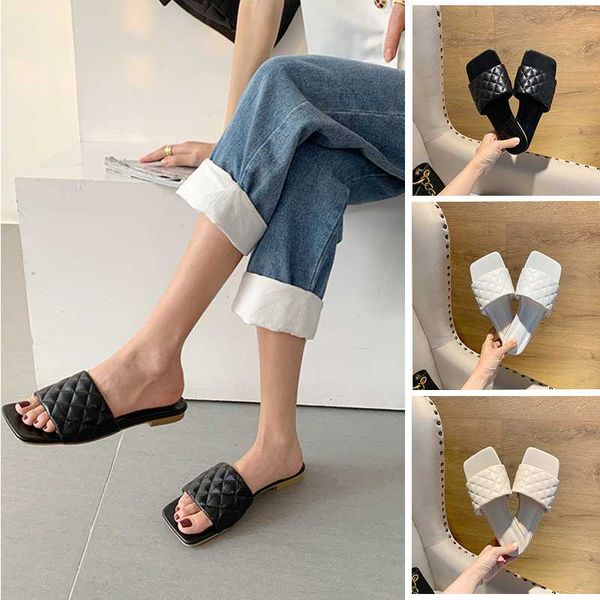 

diamond shaped flat sandals women slippers square toe leather slippers gold nude summer flat mules beach shoes woman, Black