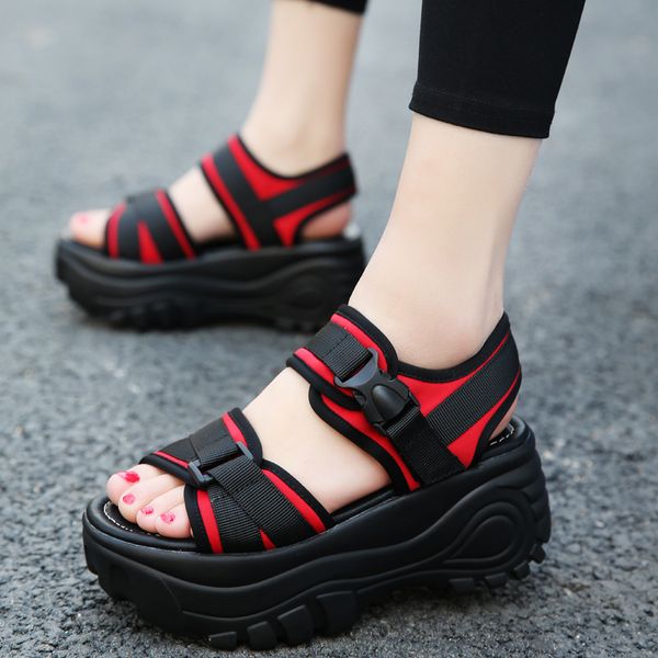 

solid color chunky sports shoes roman sandals fashion female summer comfortable platform open toed beach shoes, Black