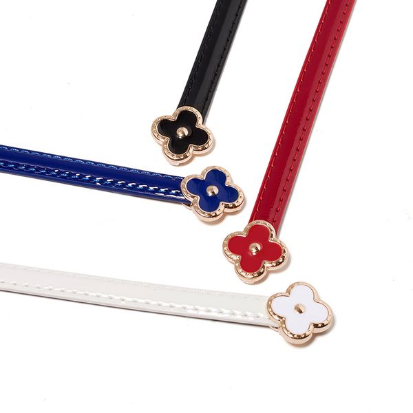 

la festin 1cm wide belt 110cm long belt ladies leather waist flower accessories thin, Black;brown