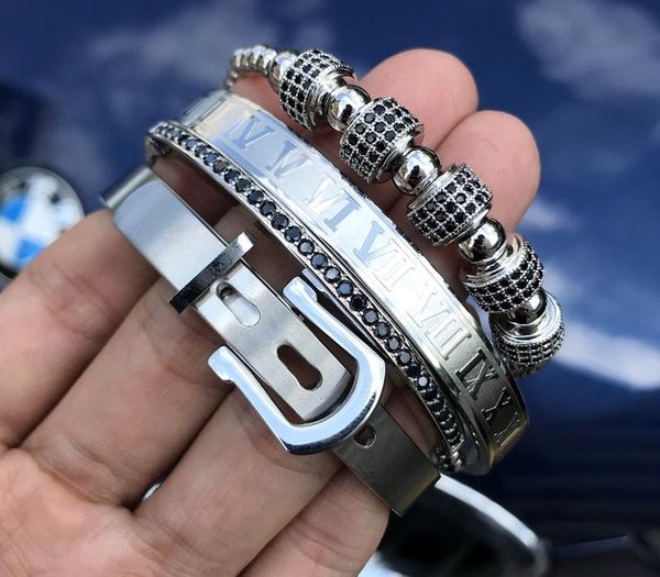 

4pcs/Set Hot Men Titanium Steel Roman Numeral Bracelet Horseshoe Buckle Bangles Pulseira Bileklik Luxury Handmade Jewelryh