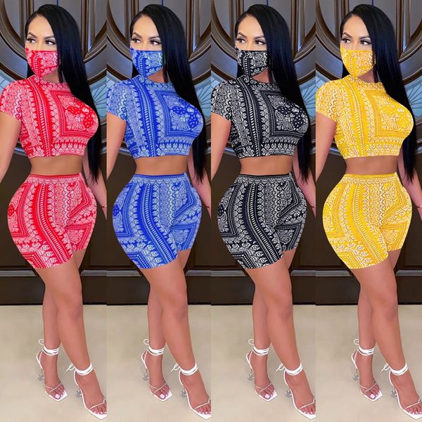 

bandana print 2 piece set women o neck short sleeve tie tracksuit, Gray