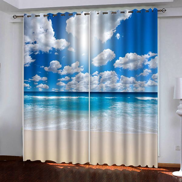 

modern style customize 3d curtains for living room sea blue sky white clouds 3d curtain stereoscopic curtains for bedroom