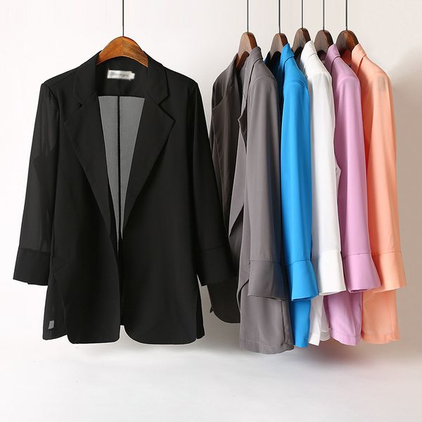 

women's suits & blazers fashion chiffon suit jacket female casual office ladies blazer coats loose plus size blue women clothing outerw, White;black