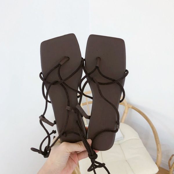 

deat 2020 new spring summer fashion casual solid color super flat toe-clip roman lace up sandals shoes women se775, Black