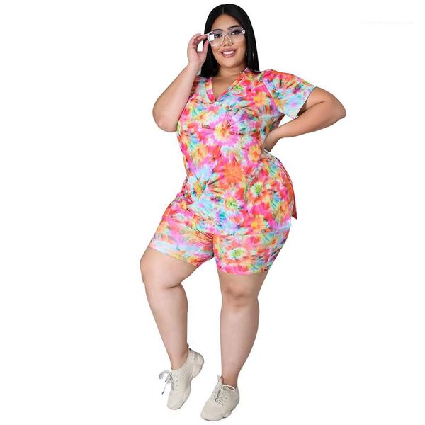 

outfit plus size women clothing womens designer tracksuits summer short sleeve print 2pcs suit woman two piece, Gray