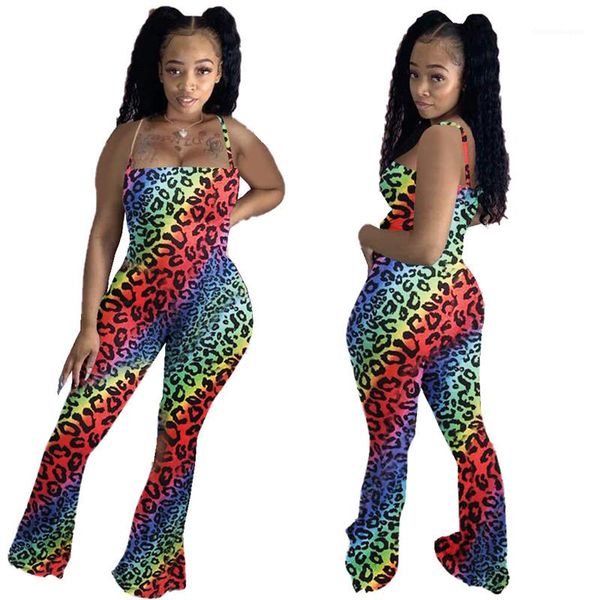 

leopard printed jumpsuits women slim flares jumpsuits womens designer fashion spaghetti strap womens rompers casual, Black;white