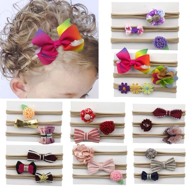 

accessories 3pcs kids elastic floral headband hair girls baby bowknot hairband set bebe lovely and brand new 0718, Slivery;white
