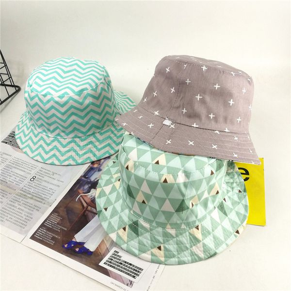 

2020 children's spring and autumn fisherman hat multicolor cartoon printing baby pot hat double-sided boy and girl sun tide, Slivery;white