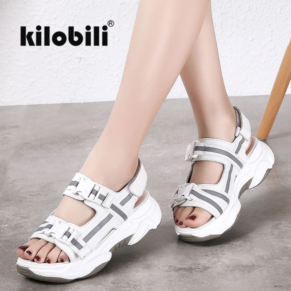 

kilobili women fashion sandals 2020 summer woman platform leather soft sandals ladies flat women sandalias flat, Black