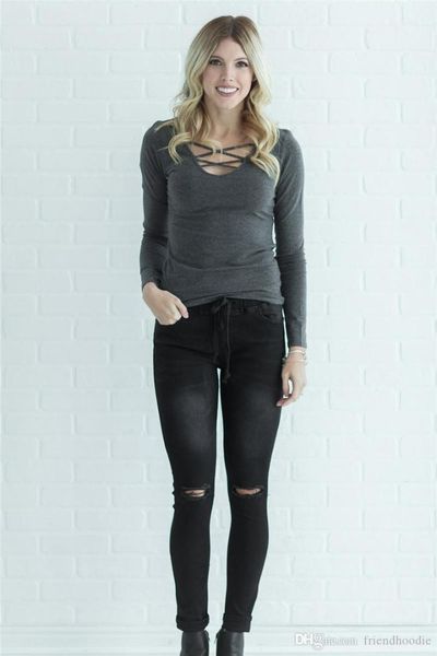 

джинсы мода брюки карандаш вскользь тощий высокой талией джинсовые брюки desogner женские holes, Blue