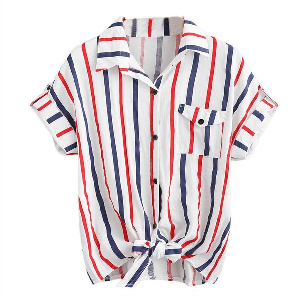 

2020 высокое качество нового способа женщин сексуальный вскользь white blue s  l xl с коротким рукавом полосатая рубашка top блузка