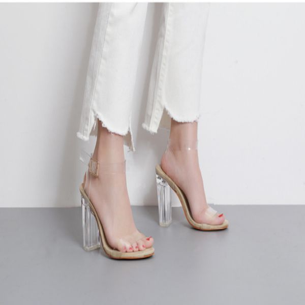 

new 2020 pvc jelly sandals crystal leopard open toed high heels women transparent heel sandals slippers discount pumps 11cm, Black