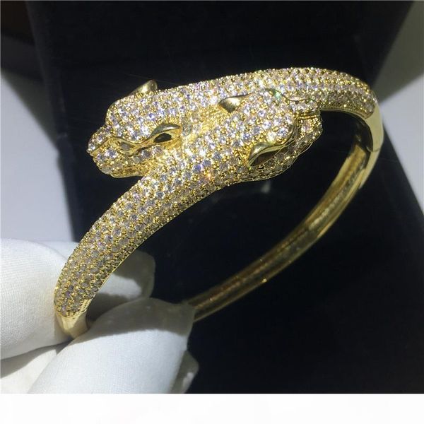 

luxury leopard shape bangle pave setting 380pcs 5a cubic zirconia gold color bracelet bangles for women wedding accessaries, Golden;silver