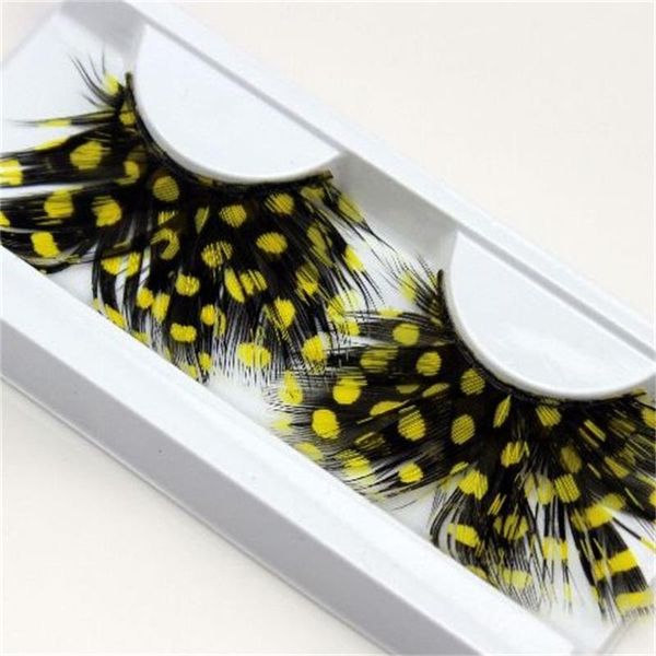 

false eyelashes 1 pairs yellow feather 3d fake eyelash halloween natural stage art costume party exaggerated makeup tools y04