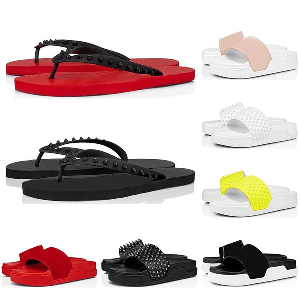 

red bottoms slippers men women fashion slides triple black white pink spikes mens flat flip flops beach l platform sandals