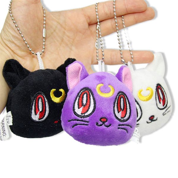 

anime sailor moon cat plush keychain 3 colors round plush cartoon ear moon key holder for students birthday gifts, Silver
