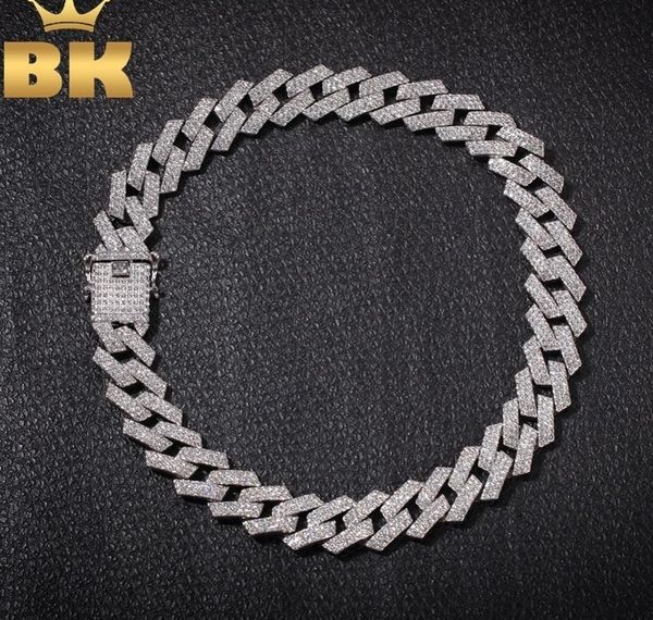 

the bling king 20mm prong cuban link chains necklace fashion hiphop jewelry 3 row rhinestones iced out necklaces for men005, Silver