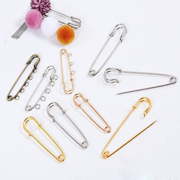 

20pcs/lot gold multi size 5 circle holes brooches diy hijab pin for jewelry making baby name safety brooch garment pins findings