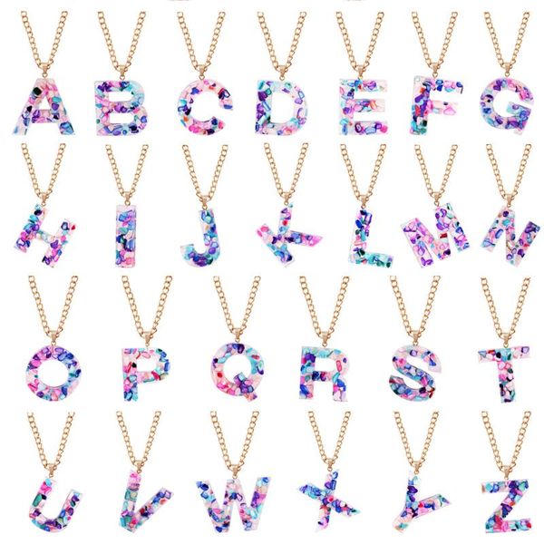 

doreen box fashion necklace a-z 26 english alphabet pendant necklace colorful resin alphabet pendant for women 60cm 1pc, Golden;silver
