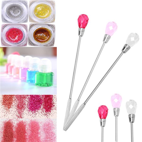 

nail stainless steel spatula stirring mixing gel rod+spoon acrylic uv gel glitter powder stick manicure tools, Silver