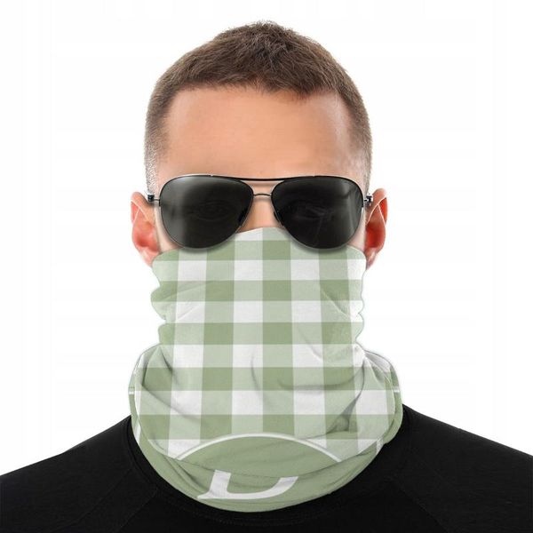 

green gingham magic scarf half face mask fashion tube scarf seamless bandanas protective headwear outdoor hiking, Blue;gray