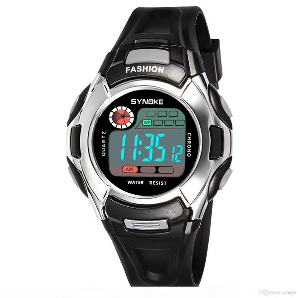 

luminous fashion men sports led digital quartz watch with week alarm function waterproof kid gift school students wrist watch mix color, Slivery;brown