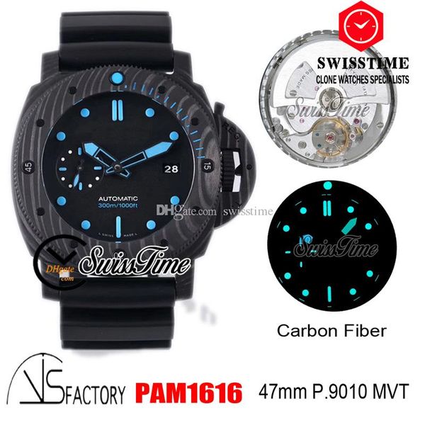 

vsf vs1616 p.9010 автоматическая мужские часы корпус из углеродного волокна 47мм лучший издание черный циферблат синий маркеры каучуковый ре, Slivery;brown