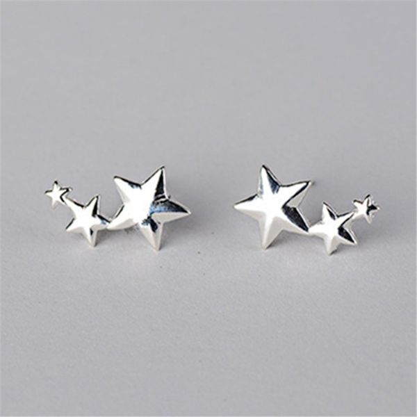 

2020 tibetan sliver three stars stud earrings for women female pentagram small accessories fashion jewelry simple ear studs, Golden;silver