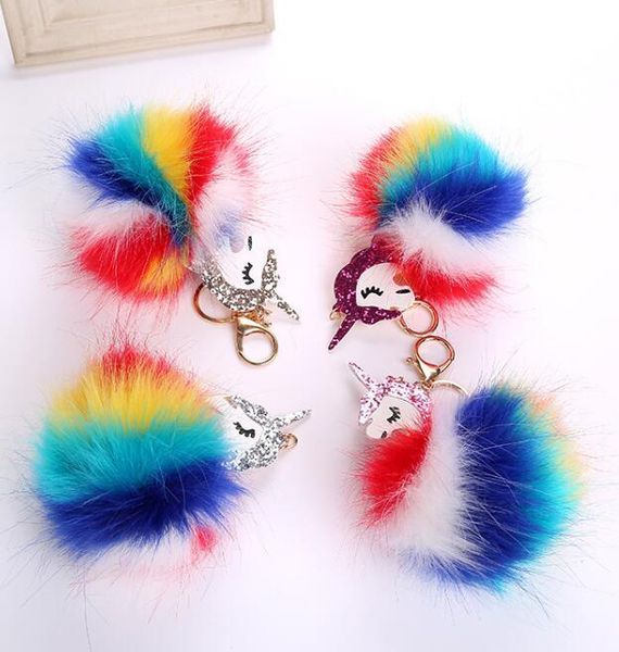 

car chain pendant bag fur ring women doll car key bag charm ball ball key fur unicorn keychain toys pompom lihuibusiness difmt, Silver