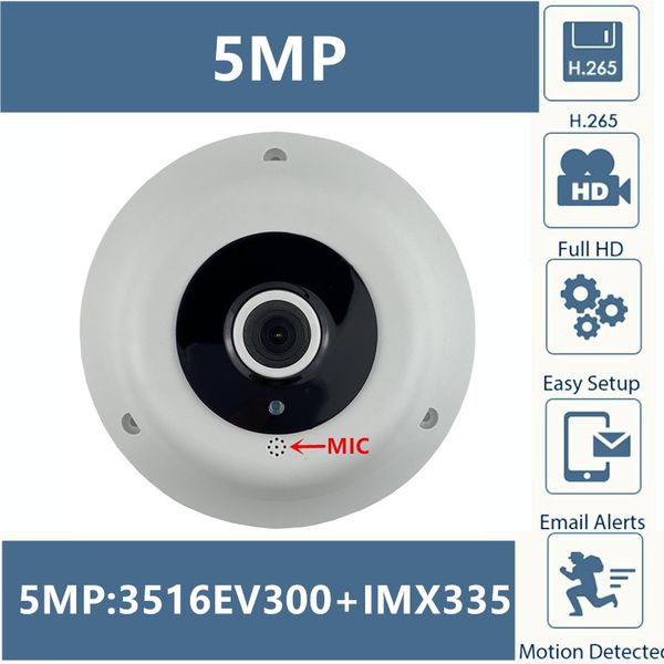 

integrate mic 5mp sony imx335+3516ev300 panorama ip dome camera fisheye 2592*1944 h.265 low illumination irc onvif cms xmeye p2p