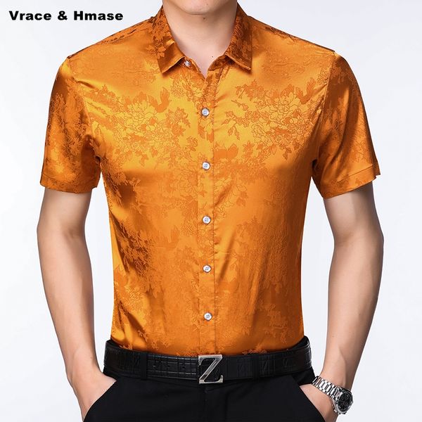 

chinese style flower pattern carved fashion casual short sleeve shirt summer 2020 new soft skin-friendly silk quality shirt men, White;black