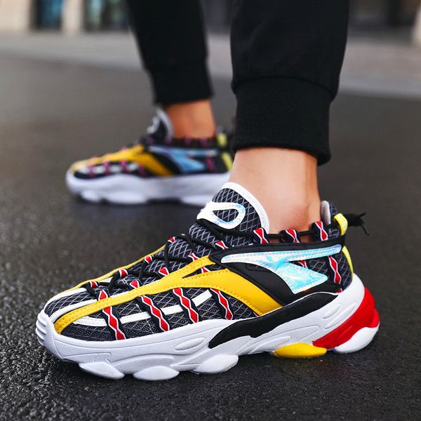 

new comfortable casual men's shoes outdoor running shoes breathable sports fitness student casual platform sneakers, Black
