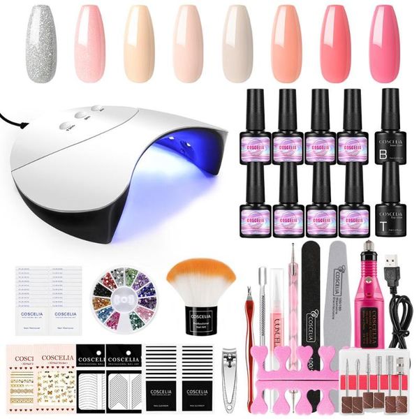 

nail art kits coscelia uv led lamp tools for manicure with 10pc gel polish set base coat electric drill machine all