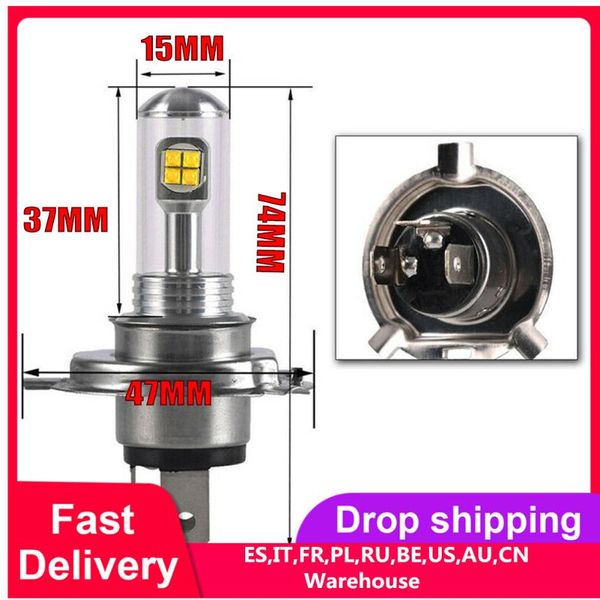 

h4 / hs1 12v 40w 8-led cob 6500k white motorcycle hi/lo beam headlight lamp bulb