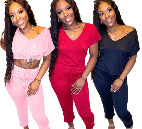 

women two pieces sets summer tracksuits short sleeve v-neck +pants suit jogger sporty fitness outfits street gl3057, Gray