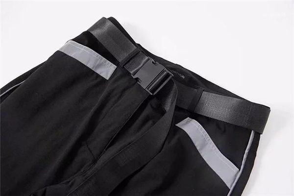 

causal clothing women reflective pants autumn fashion high waist cargo pants with belt loose pencil pants womens, Black;white