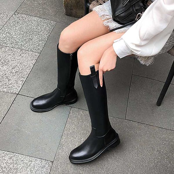 

sklfgxzy 2020 new autumn/winter the knee boots genuine leather women's boots knight european brands side zipper handmade, Black