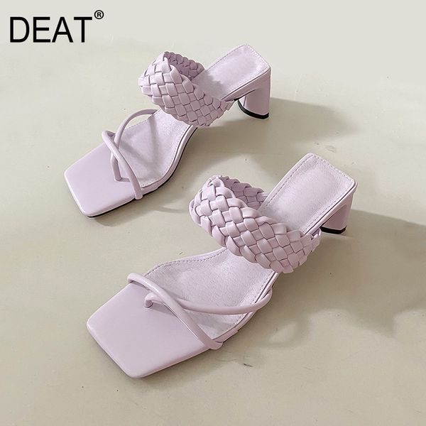 

deat] 2020 new spring summer square toe shallow plaid braid split toes high heels slippers women shoes fashion tide 10h783, Black
