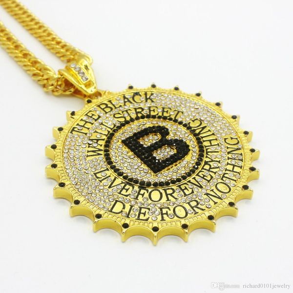 

новая мода punk золото хип-хоп neckalce серебро алмаз передач круглый тег b подвески ожерелье хип-хоп ювелирные изделия для мужчин шляпа про, Silver