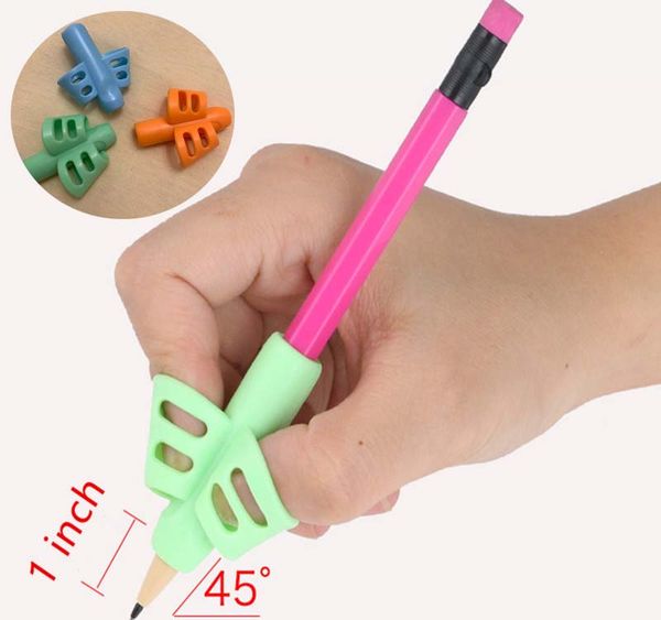 

3pcs children writing pencil pen holder kids learning practise silicone pen aid grip posture correction device for students, Black;red